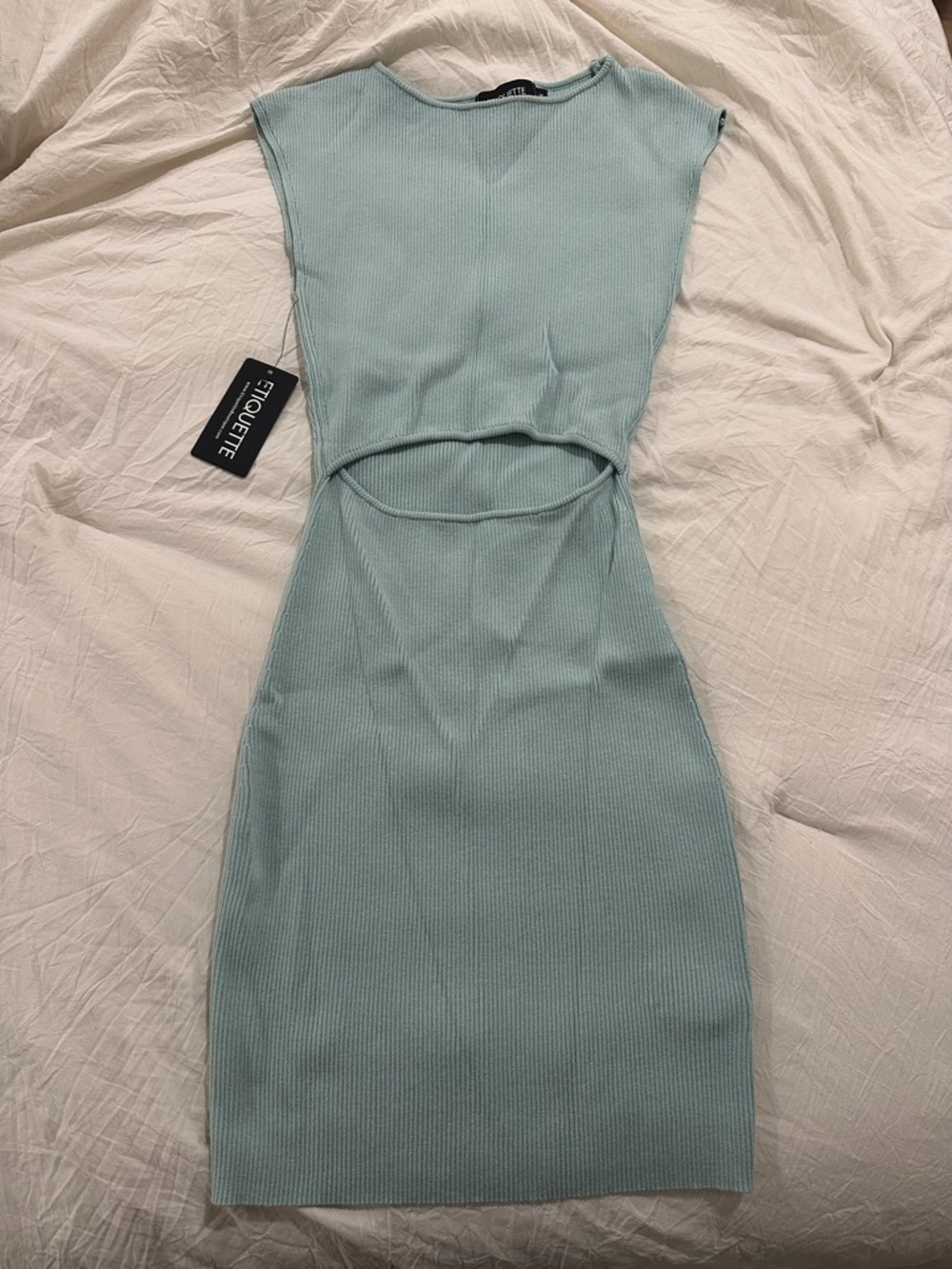ETIQUETTE Cutout Knit Dress in Dusty Blue